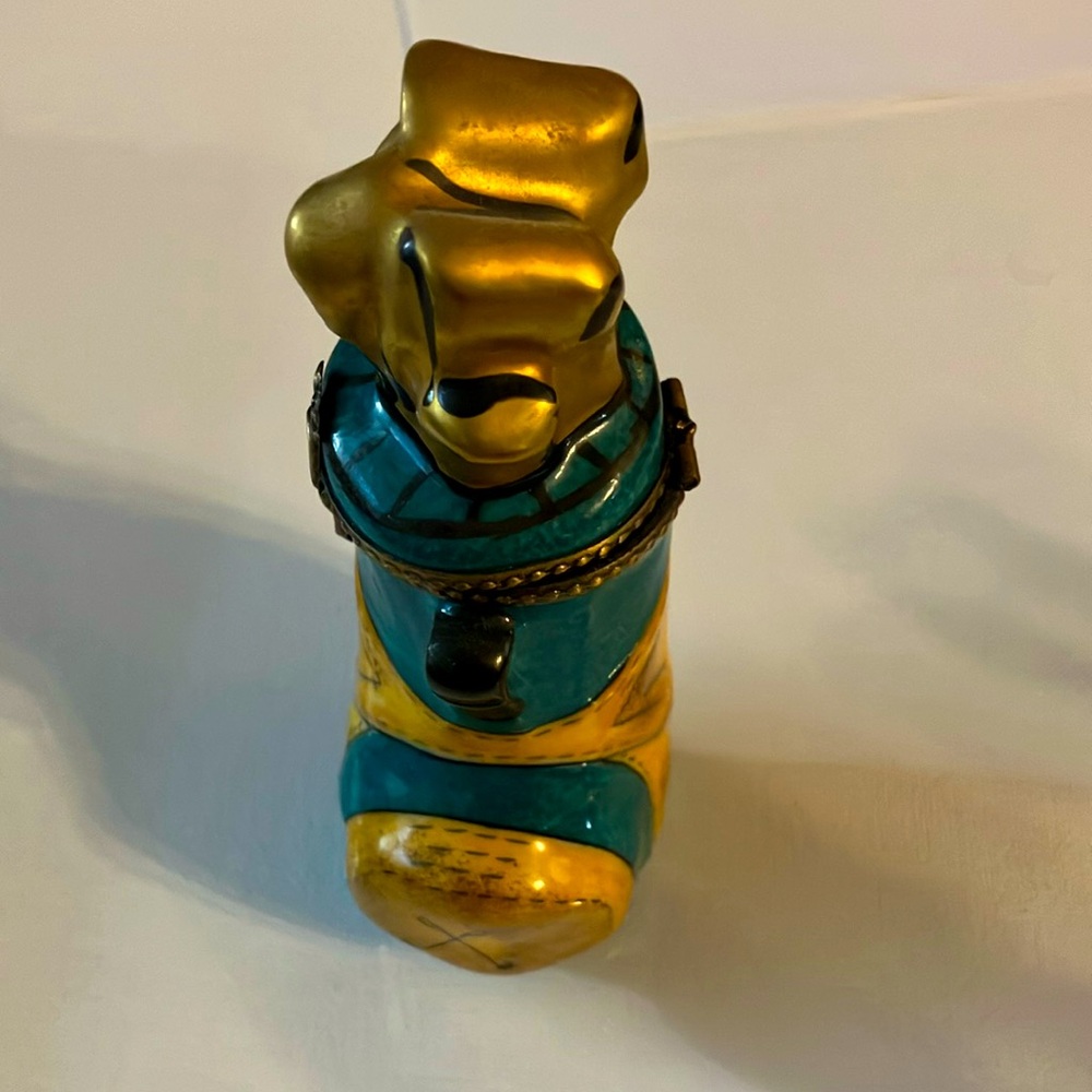 Limoges Handcrafted Gold and Teal Golf Bag Figurine